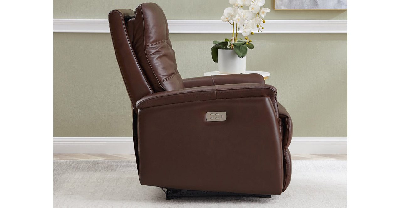 Logan Power Leather Recliner, Raisin Brown